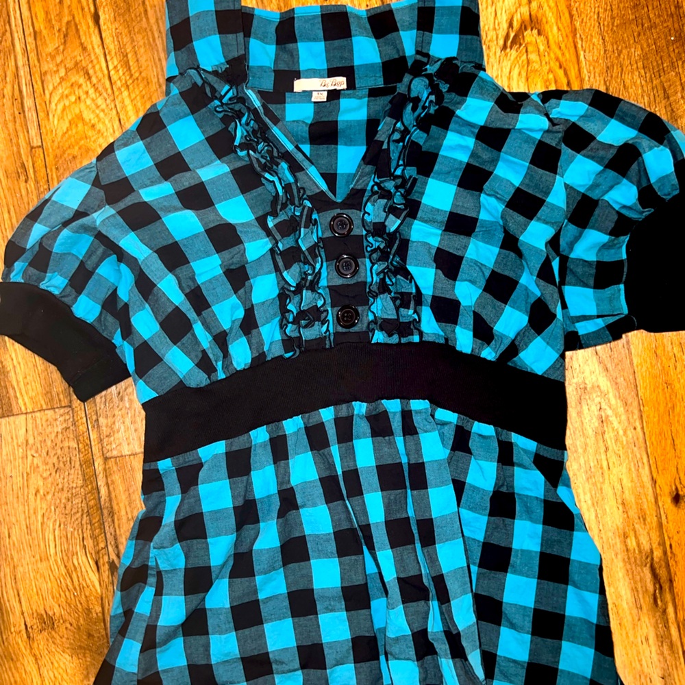 Black and blue dressy ruffle shirt